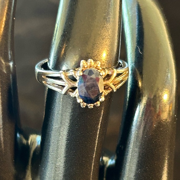 Vintage sterling silver cocktail ring with lab-created sapphire, size 6 - Picture 3 of 5